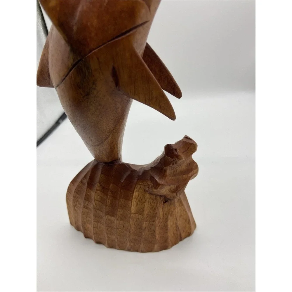 Vintage Hand Carved Wood Dolphin Sculpture Double Leaping Dolphin Nautical Decor